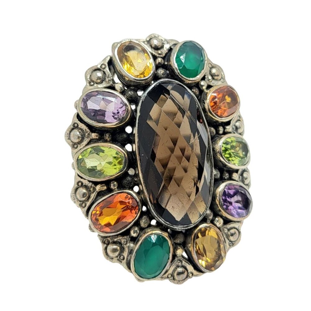 Nicky Butler Sz 9 RAJ Gemstone Ring Smokey Quartz Numbered .925 Sterling Silver